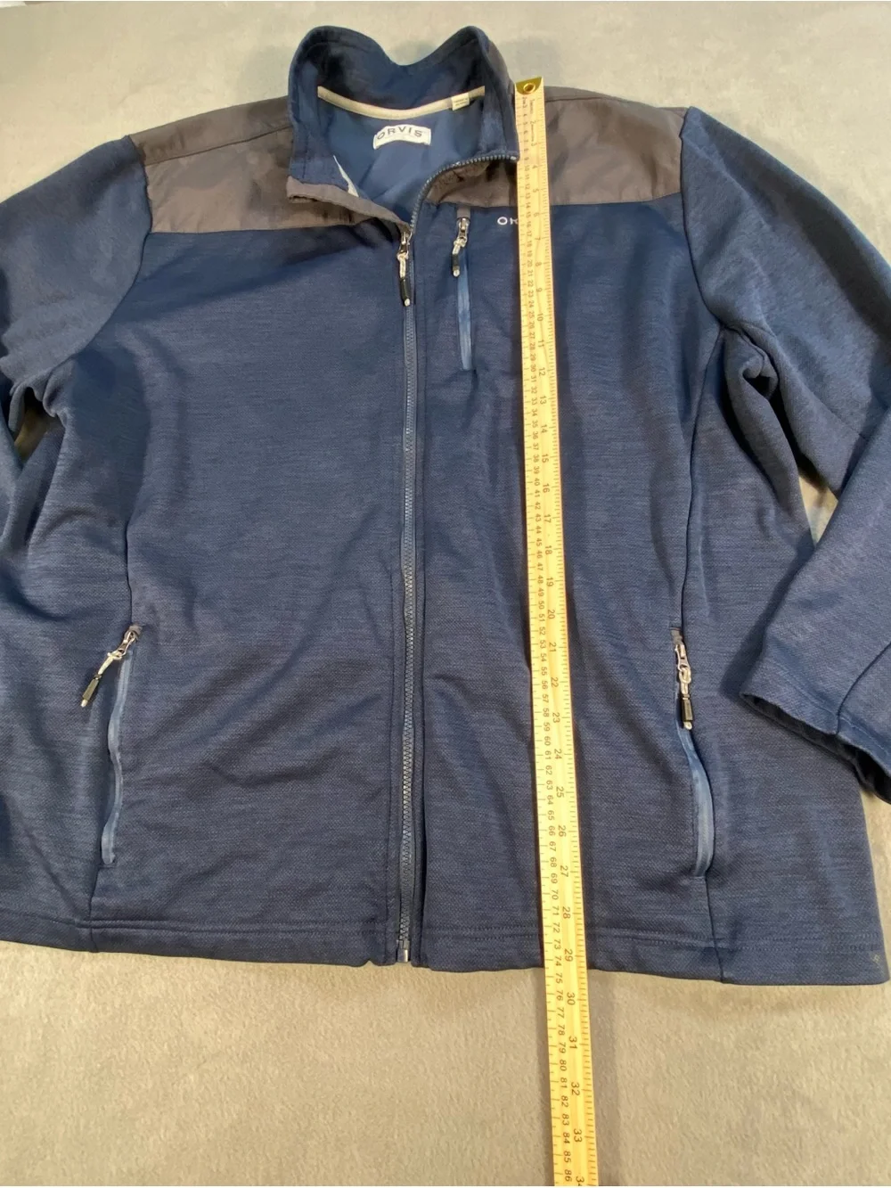 Orvis men’s Navy & Charcoal Zip-Front Long Sleeve Jacket, pockets, lined,size XL